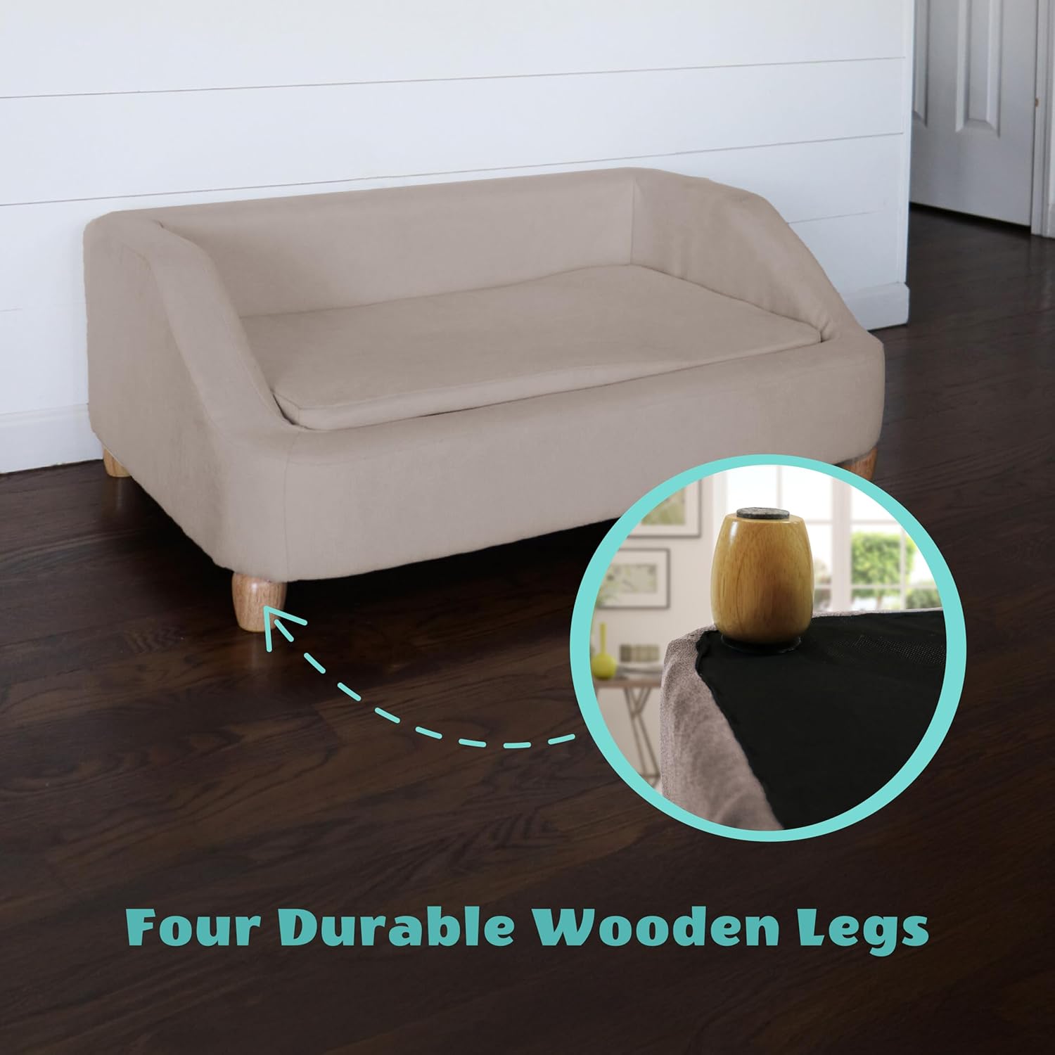 Critter Sitters 36-In. Microfiber Tan Rectangular Dog Sofa for Medium-Sized Dogs, Modern and Stylish Elevated Sofa Bed for Home or Apartment, Comfortable and Easy to Clean