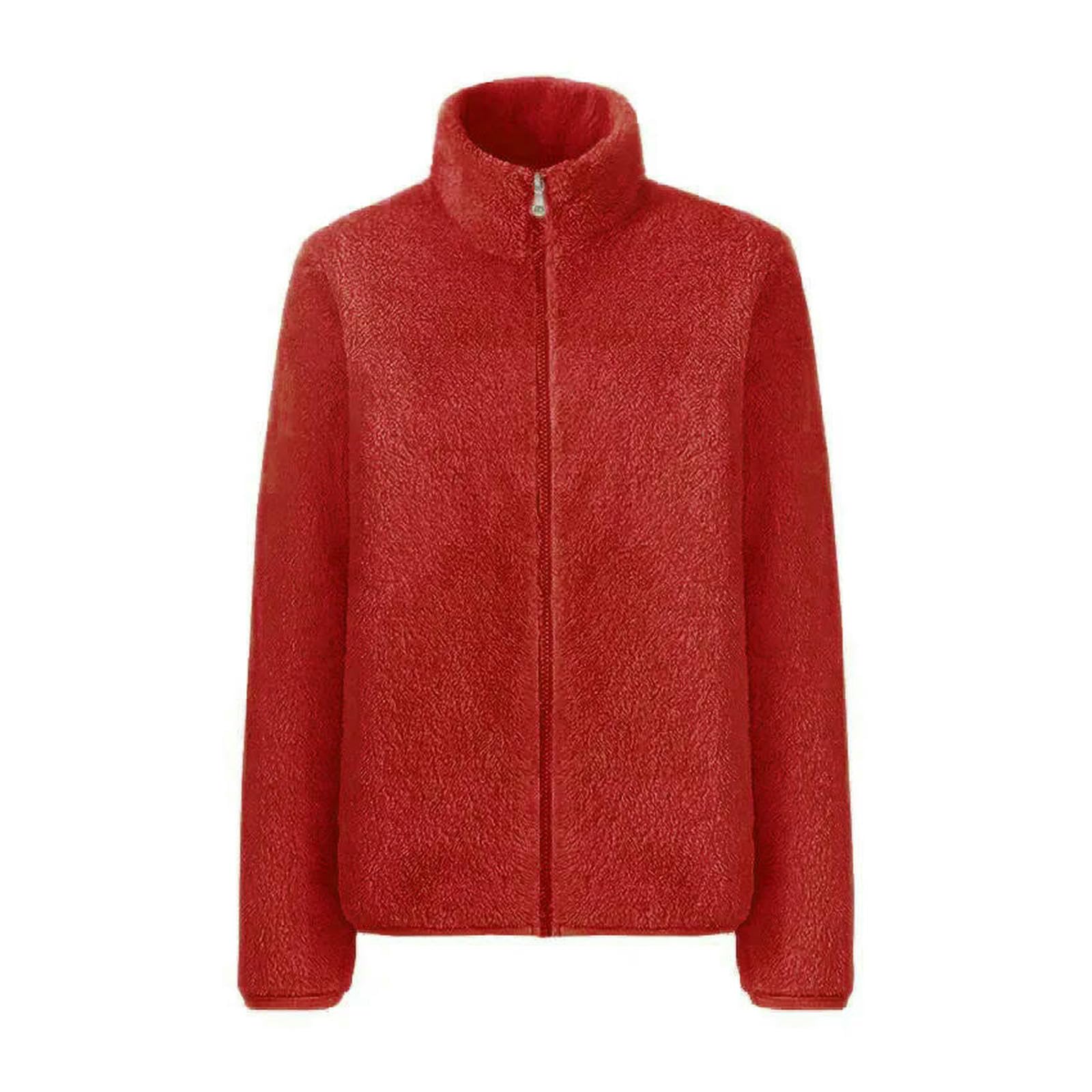 Giacca Cappotto in Pile Autunno Inverno da Donna Giacche Corte Calde Soprabito con Cerniera Capispalla Femme Veste-Cammello-l