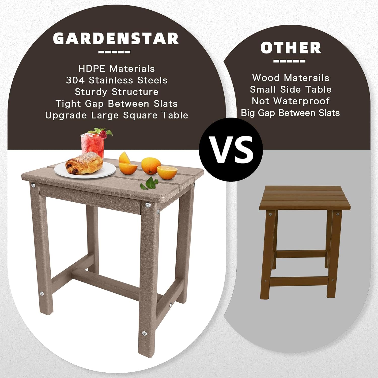 GARDENSTAR Adirondack Square Side Table,one-Tier Outdoor end Table, Patio Side Table for Pool,Porch,Backyard,Relaxing Companion