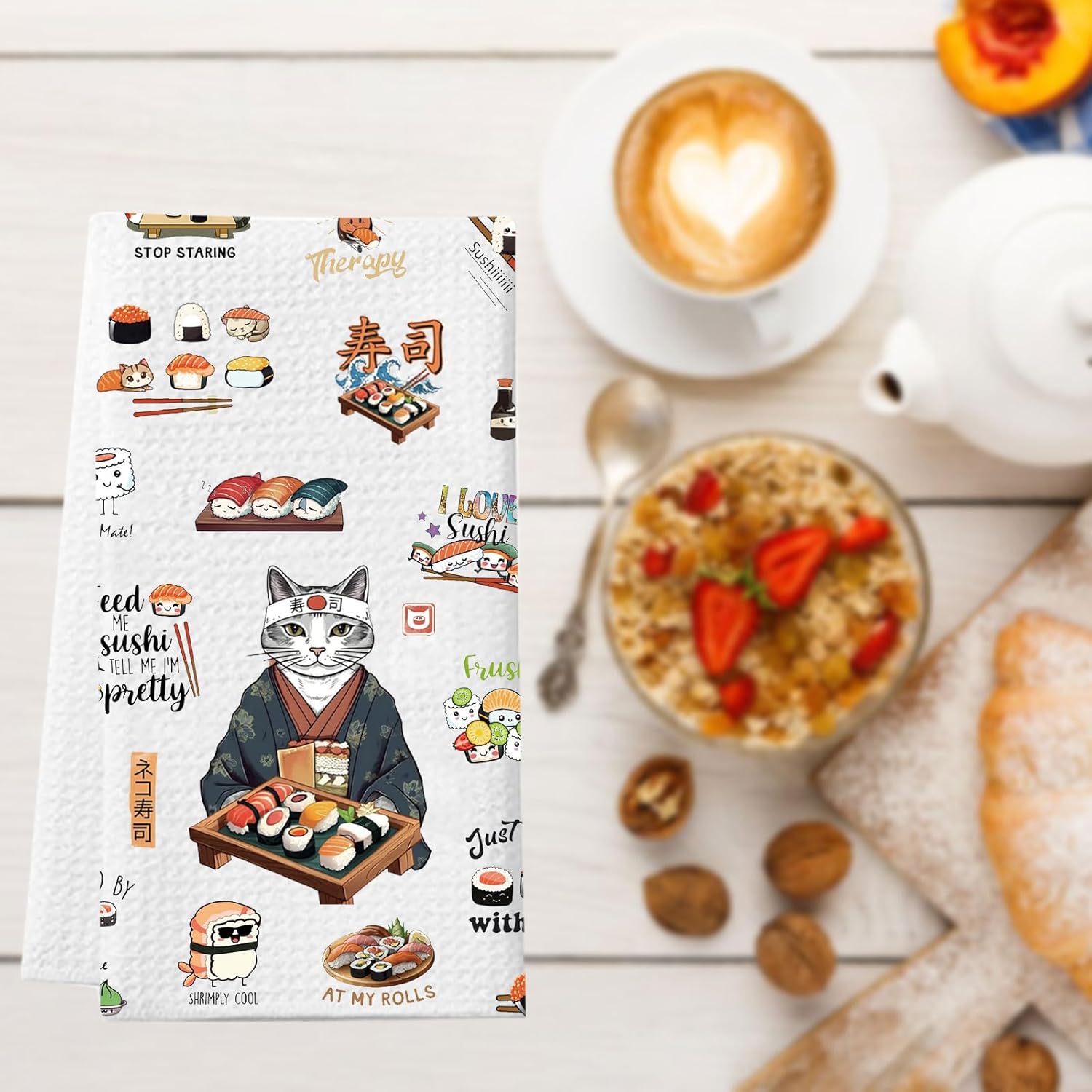 WCGXKO Sushi Gifts for Sushi Lovers Japanese Food Lover Gift Sushi Anime Kawaii Kitchen Towel Otaku Manga Gift (Sushi Towel) - Image 4