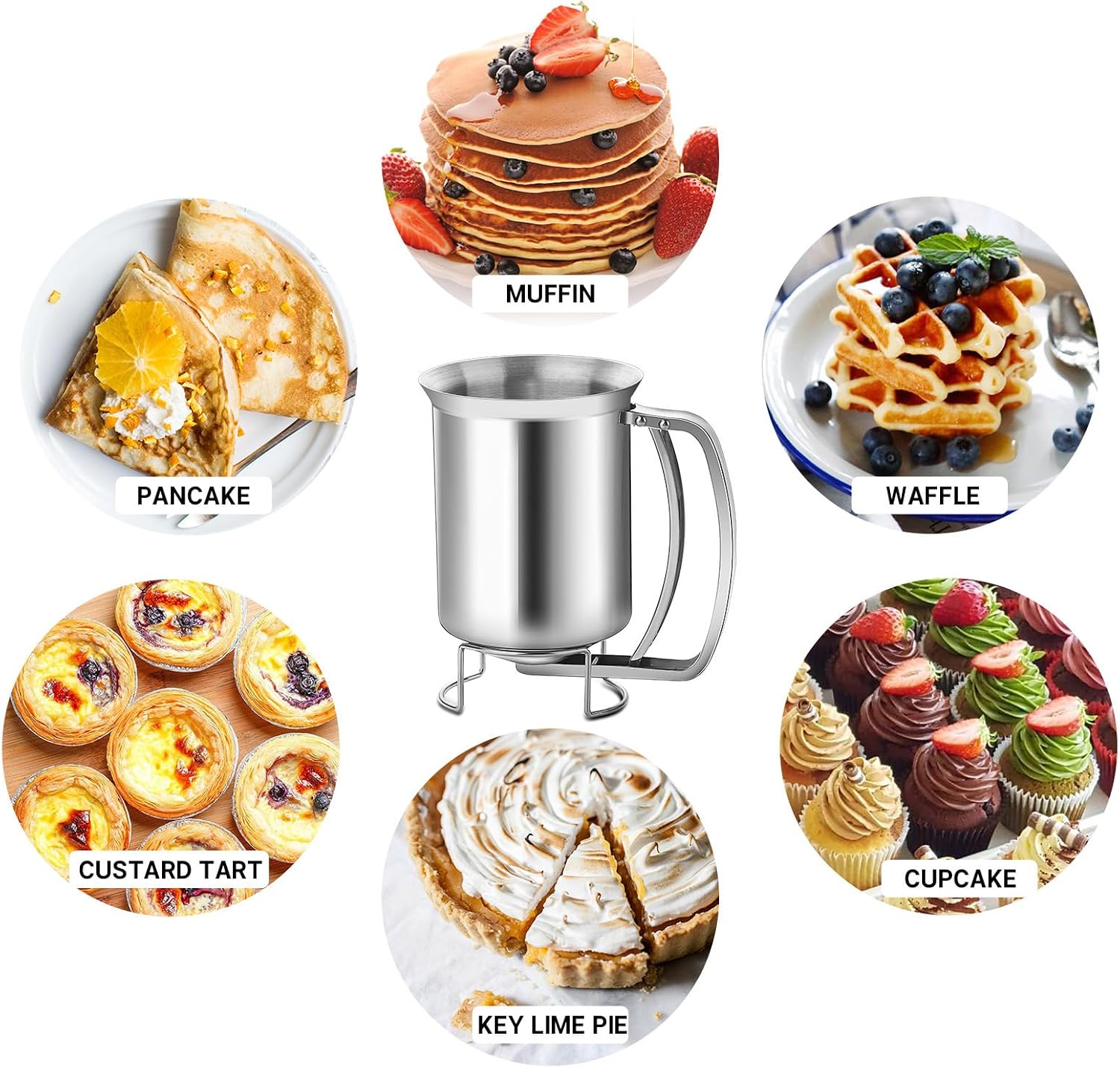 Joyeee 24oz Pancake Batter Dispenser, Stainless Steel Batter Dispenser with Squeeze Handle, Durable, Leak-Free and Easy to Clean, Great for Cupcakes, Waffle