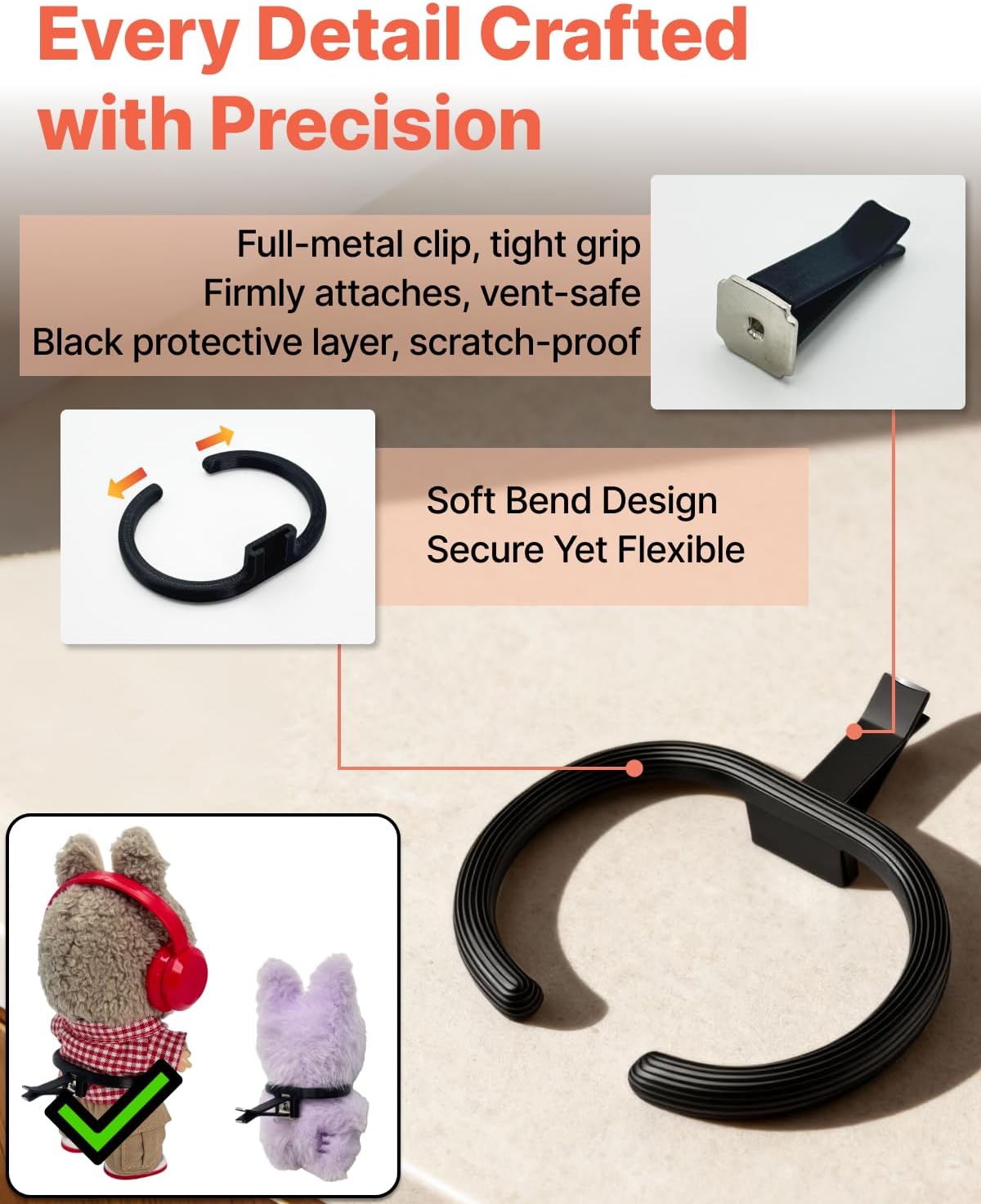 3Pcs 3D Printed Car Air Vent Stands for Labubu Big into Energy, Have a Seat, COCA-COLA Series, Black Display Mount for 6.7-inch Dolls with 2.17-inch Wide Clip, Cute Car Interior Accessories