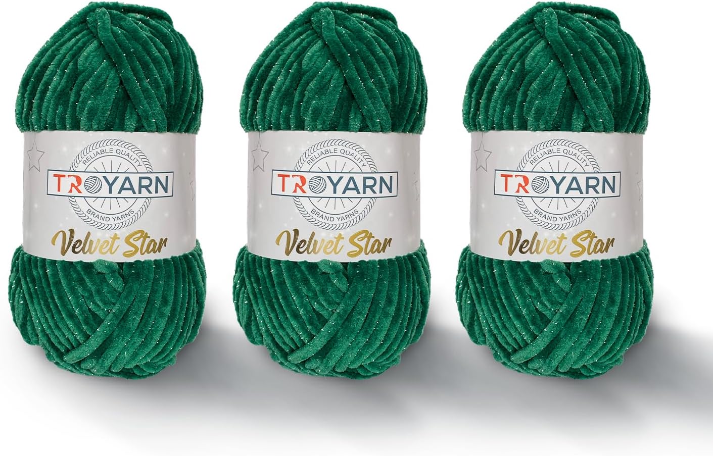 Troyarn Velvet Star (3- Skeins Pack) Silvery Glitter Chenille Baby Blanket Yarn Amigurumi Yarn for Crocheting and Knitting Super Bulky 3x100 gr (3x120 yds) (10426 - Green, 3 Skein)