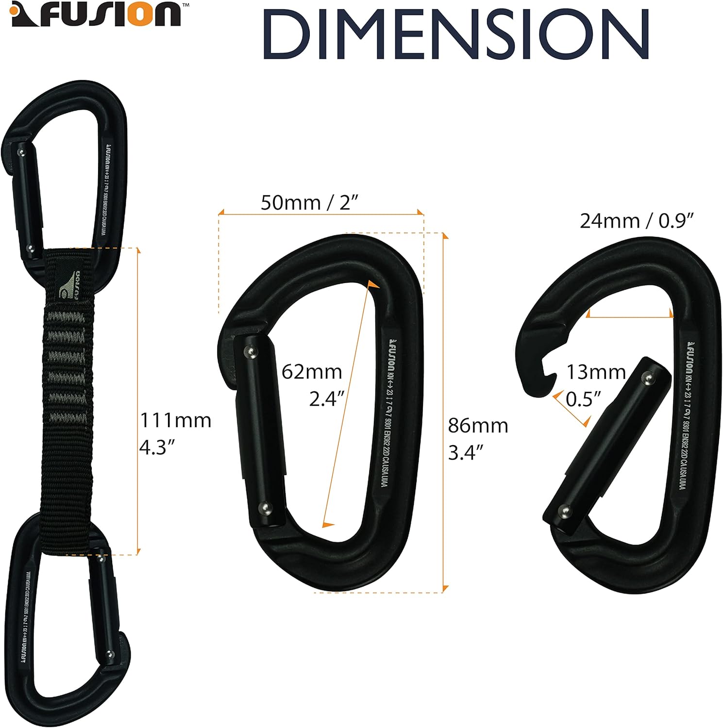 Fusion Climb 6-Pack 11cm Quickdraw Set with Contigua Black Straight Gate Carabiner/Contigua Orange Straight Gate Carabiner, one Size : Sports & Outdoors