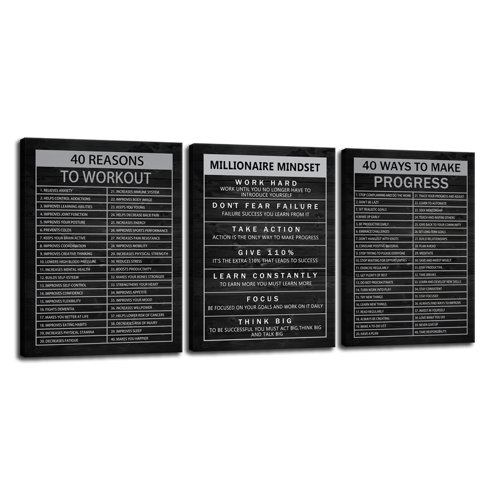 Stampa artistica da parete su tela con scritta motivazionale "Millionaire Mindset", poster motivazionale con scritta "Success 40 Reasons to Workout Citazione", decorazione da parete per ufficio e