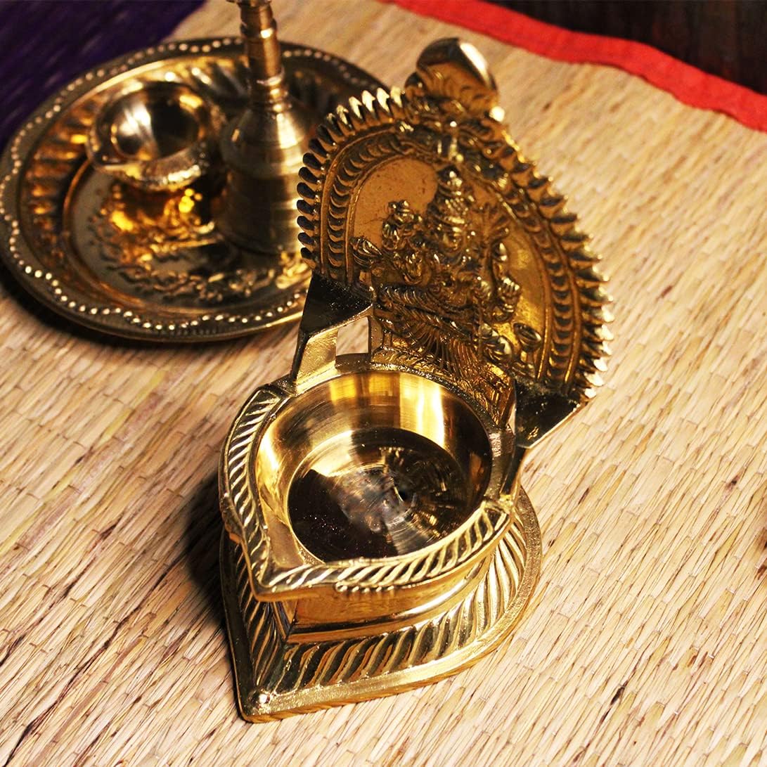 by Sengems Traditional Panchaloha Kamatchi Vilakku/Kamakshi Devi Maa Diya/Oil Lamp, Golden (Weight:370g)