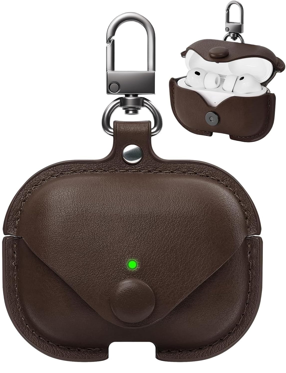 Leather Case for AirPods Pro 3 (2025) | Premium Protective Cover with Snap Lock & Keychain | Shockproof Wireless Charging Compatible Case (Dark Brown)-image-23