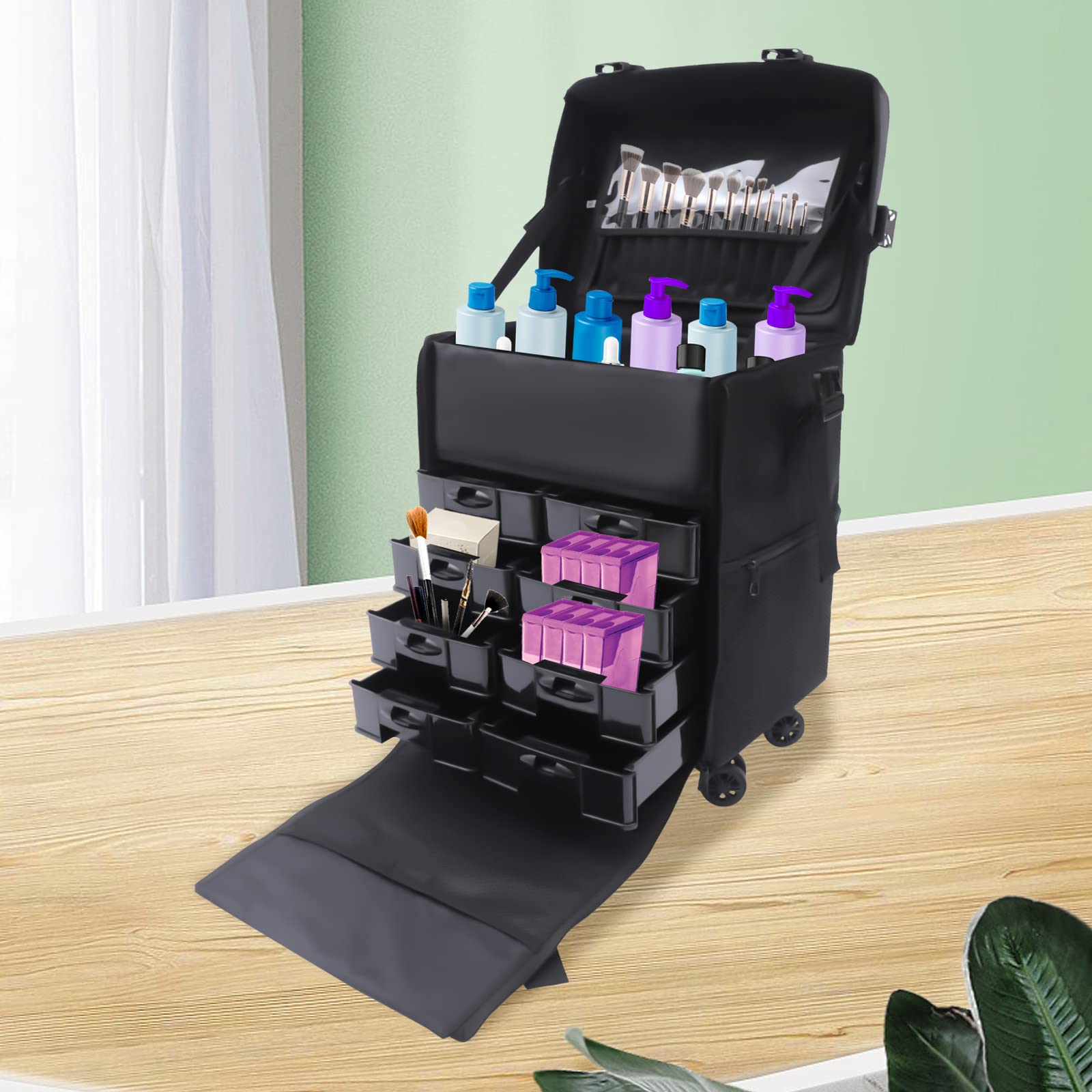 2 in1 Kosmetik Trolley Kosmetikkoffer, Schubladen Make up Koffer Nagelkkoffer Beauty Case Friseur Box Multikoffer, Make-up Reisen Friseure Friseurkoffer & Wheels