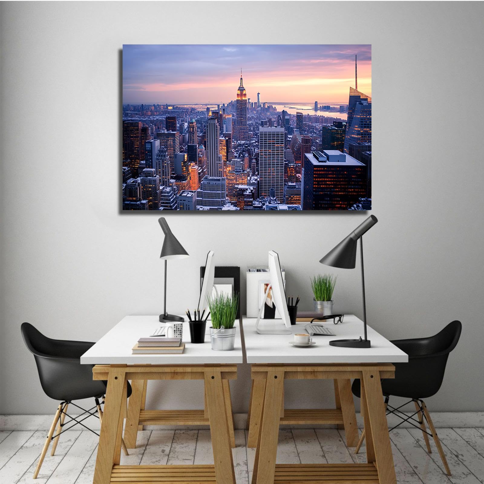 UIRINGART Urbain Horizon Toile Art Mural Bâtiments Urbains Modernes Et Lever Du Soleil Paysage Imprimer Affiche Pour Salon Bureau Studio Décor Mural 80x125cm Cadre Intérieur