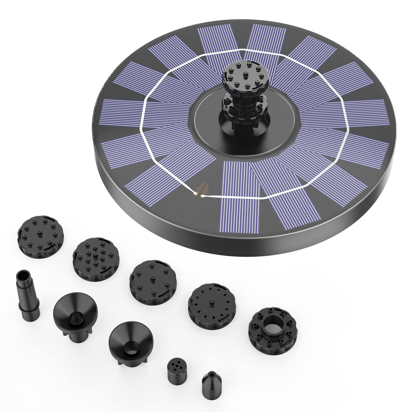 AMZtime Fontanna solarna 2024 Modernizacja, ulepszona fontanna solarna 3,5 W, pompa do stawu z 10 efektami, pływająca fontanna, pompa do ogrodu, stawu, wanny, ptasi, pojemnika na ryby