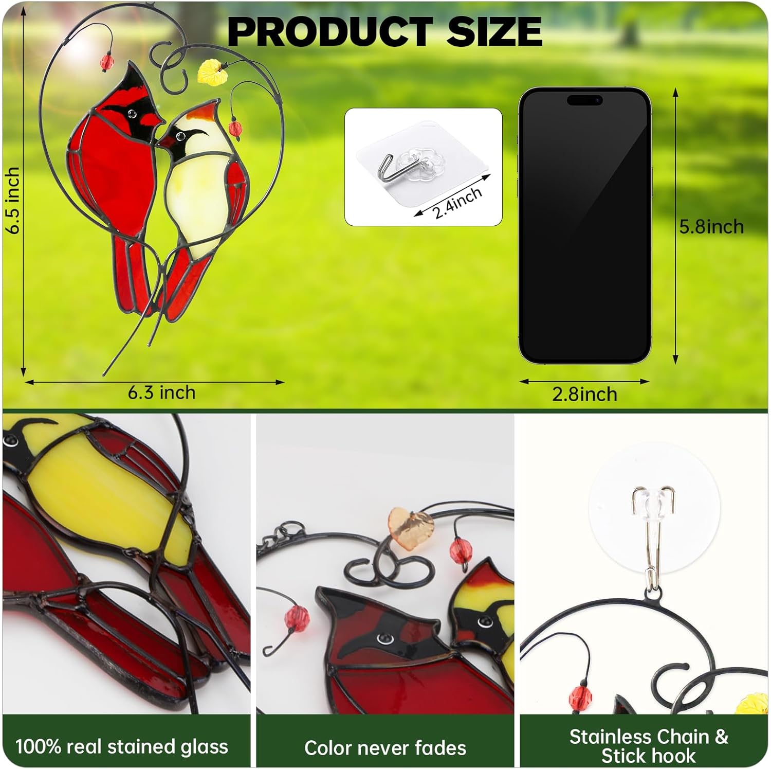 Cardinal Suncatcher Stained Glass for Window Hanging,Cardinal Gifts for Women,Red Birds Sun Catchers Christmas Decoration for Windows,Best Gift for Mom,Memorial Gifts for Birds Lover - Image 5