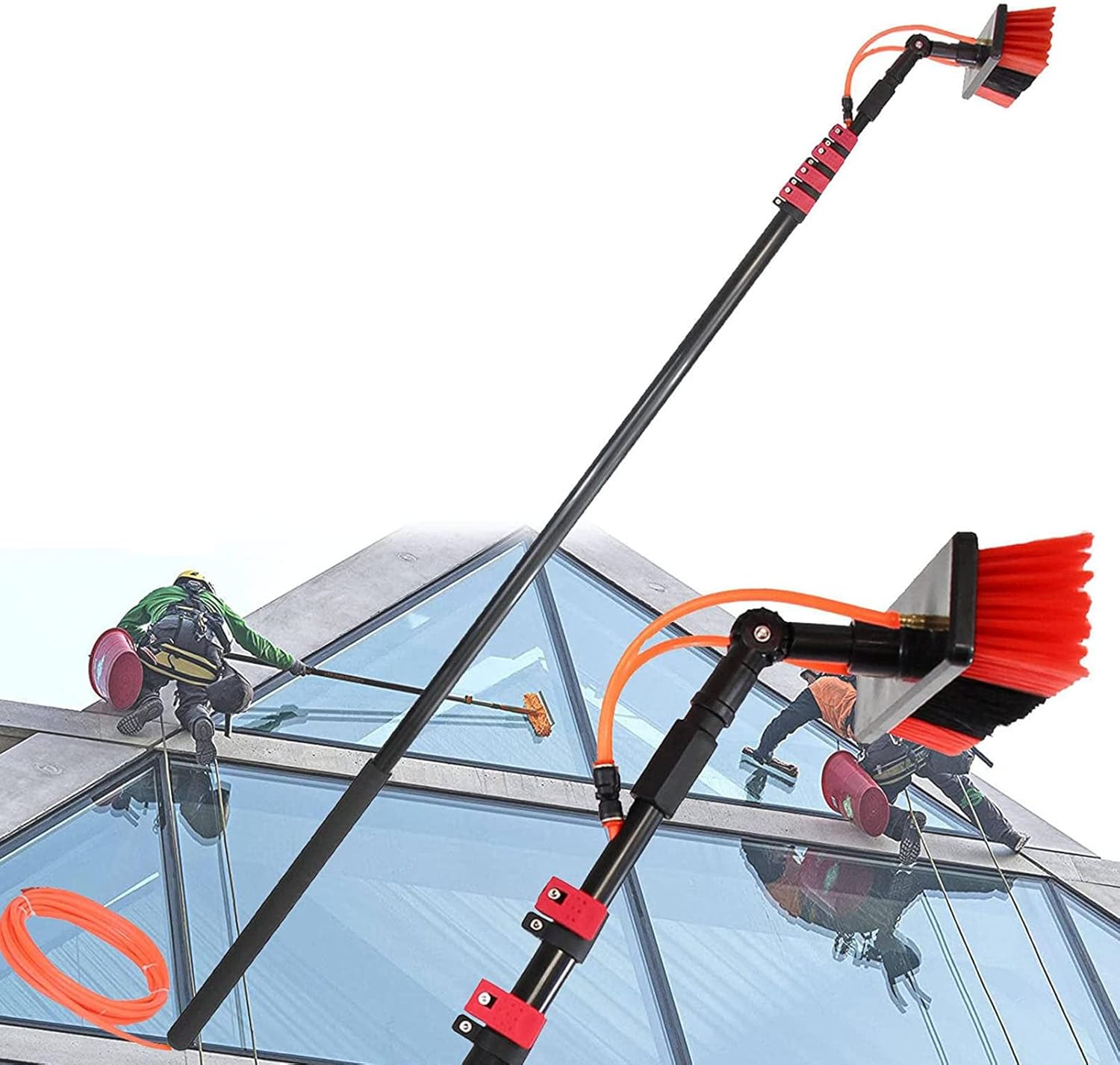 Solar Panel Cleaning Kit - Extendable Window Cleaning Equipment 12-39ft Telescopic Pole for Efficient Outdoor Cleaning of Windows & Photovoltaic Panels - Multi-Use Water Solution