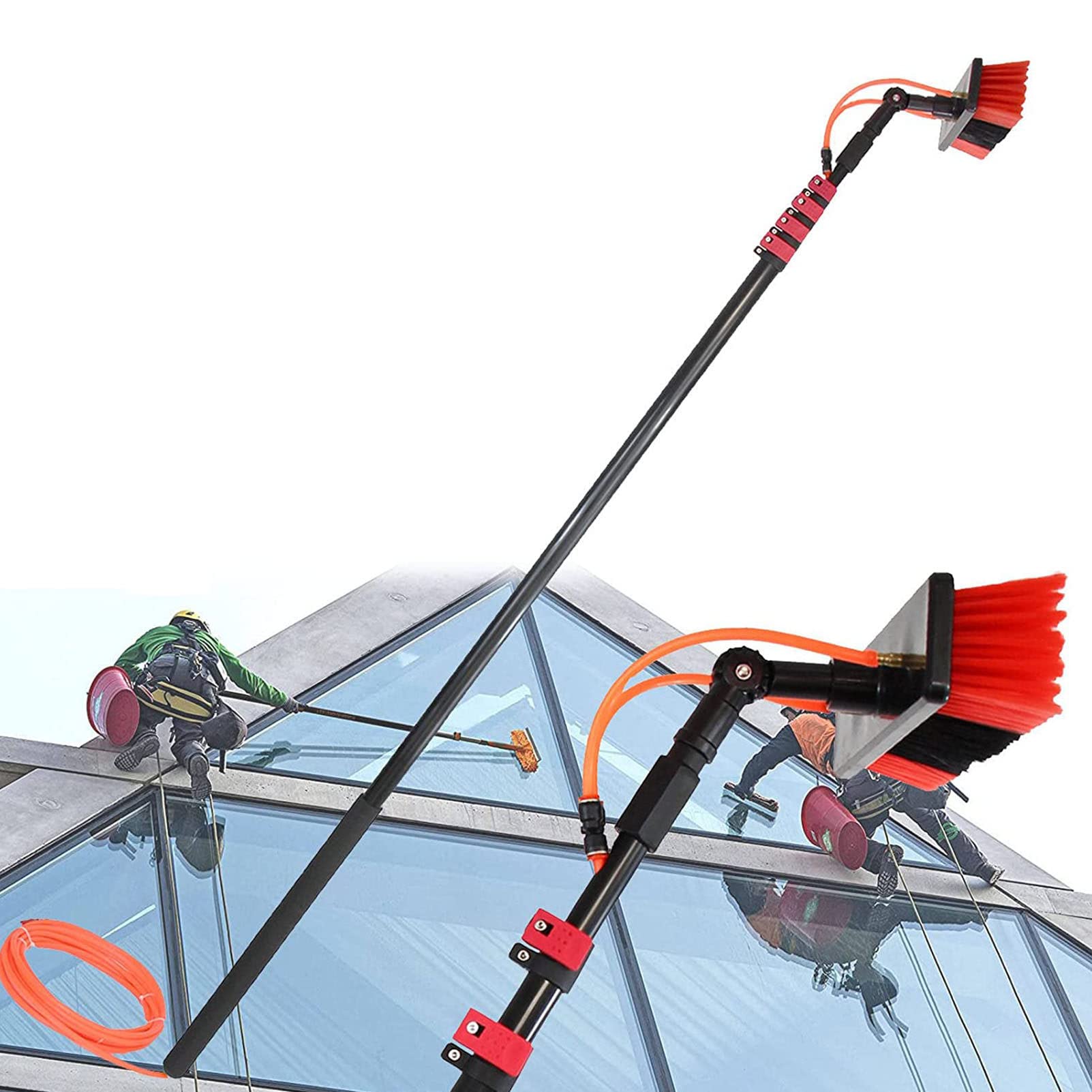 GTHTUHFD 12-39Ft Window Cleaning Pole Kit Telescopic Window Cleaner Pole Kit For Photovoltaic Solar Panel, Outdoor Multi Water Fed Cleaning,55cmbrush-24FT/7.2M