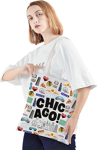 Miniatura 3 de JNIAP Bolsa de lona de Chicago City Chicago Travel Gifts Chicago Bolsa de hombro Chicago reutilizable bolsa de comestibles
