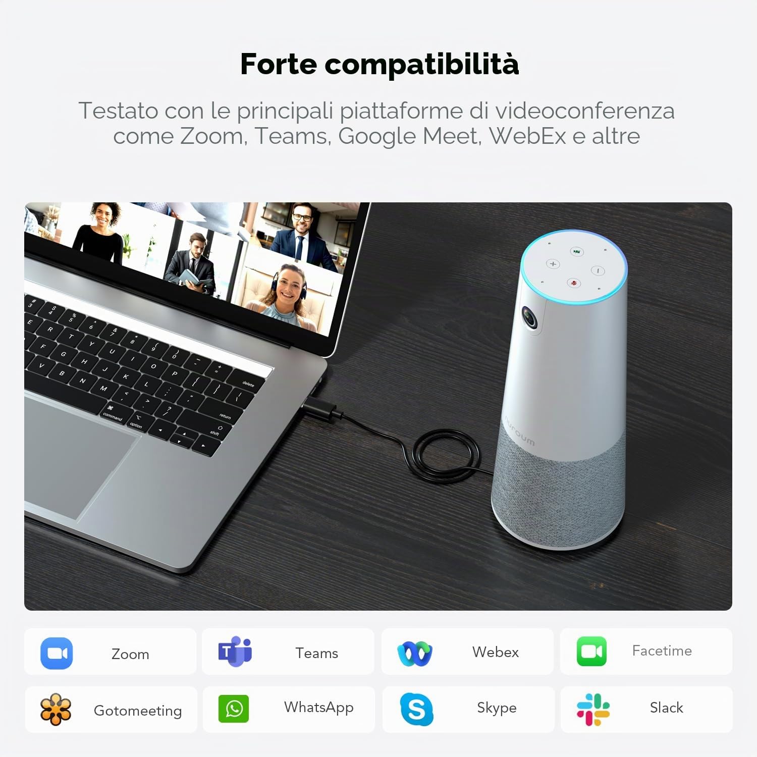 Nuroum C20 All-in-one Webcam con Microfono e Altoparlante, Webcam Full HD 1080P con ultra grandangolare 100°, Videocamera con riduzione del rumore, USB plug&play per Zoom/Teams/Google Meet PC/Desktop