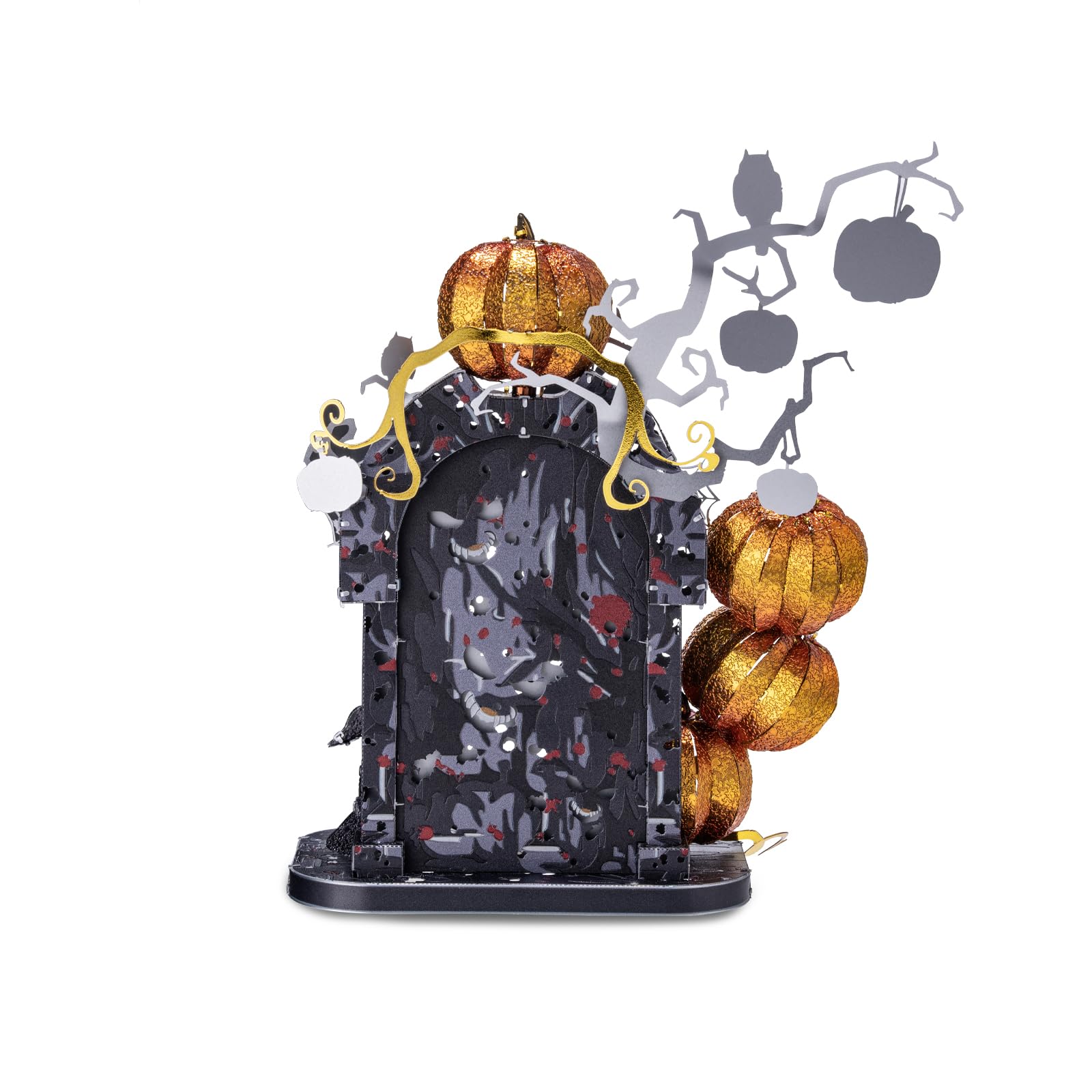 Piececool Metalowe puzzle 3D, na Halloween, nagrobek z latarnią dyniową, puzzle 3D, dekoracja domu, prezent dla przyjaciół / rodziny, gra w noc