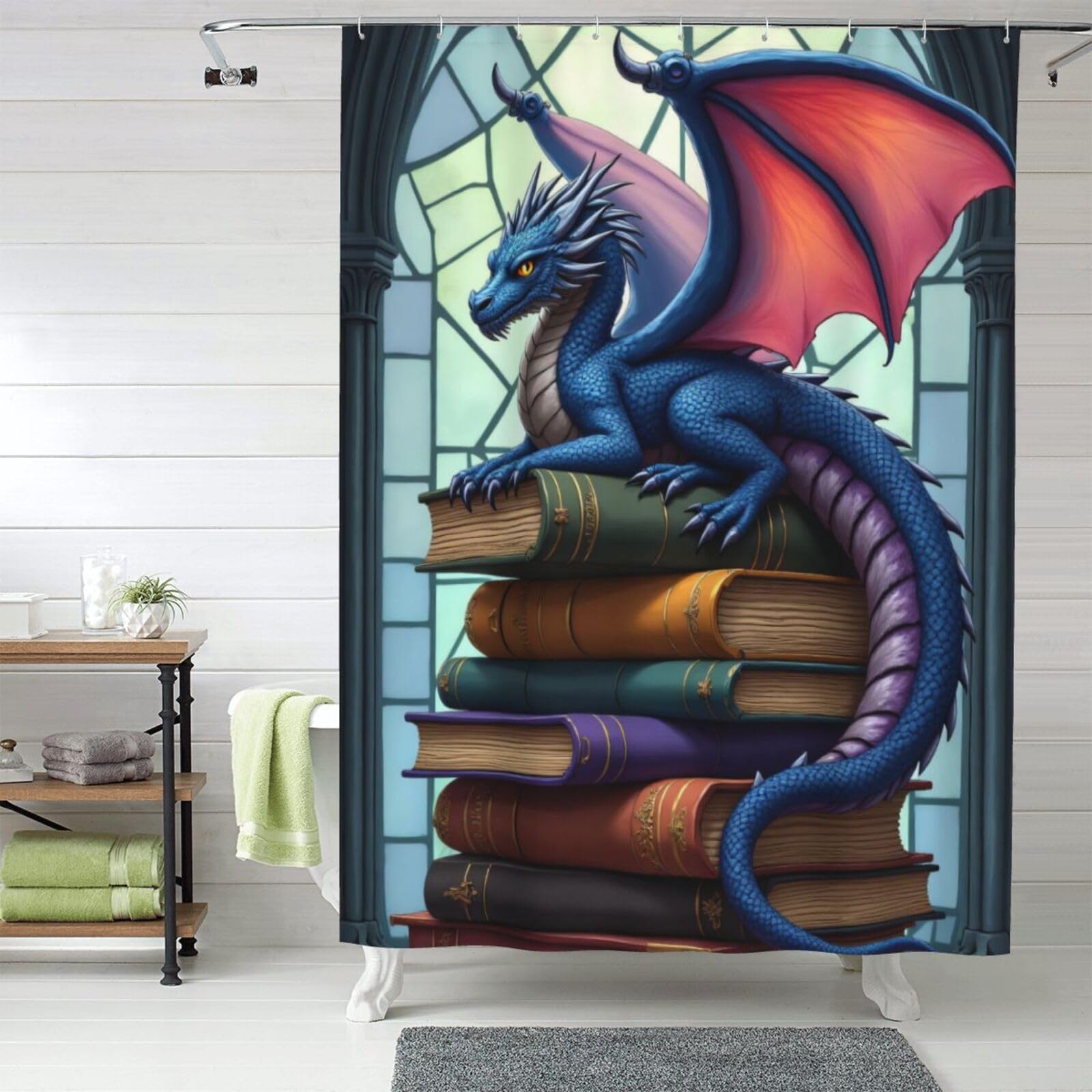 Rideau de douche lavable motif dragon en tissu épais résistant 152x183cm salle de bain