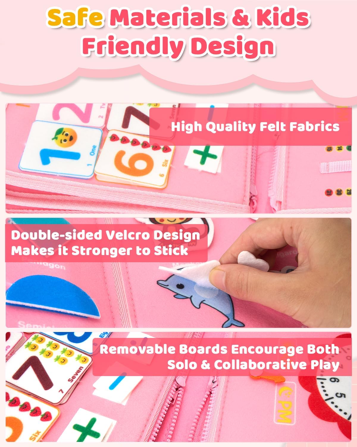 13-Page Baby Busy Book for Toddlers 1-3, Montessori Busy Board Toys for Toddlers 2 3 4 Year Old Boys & Girls, Educational Activities to Learn Fine Motor Skills, Portable Travel Toys for Airplane & Car - Image 7