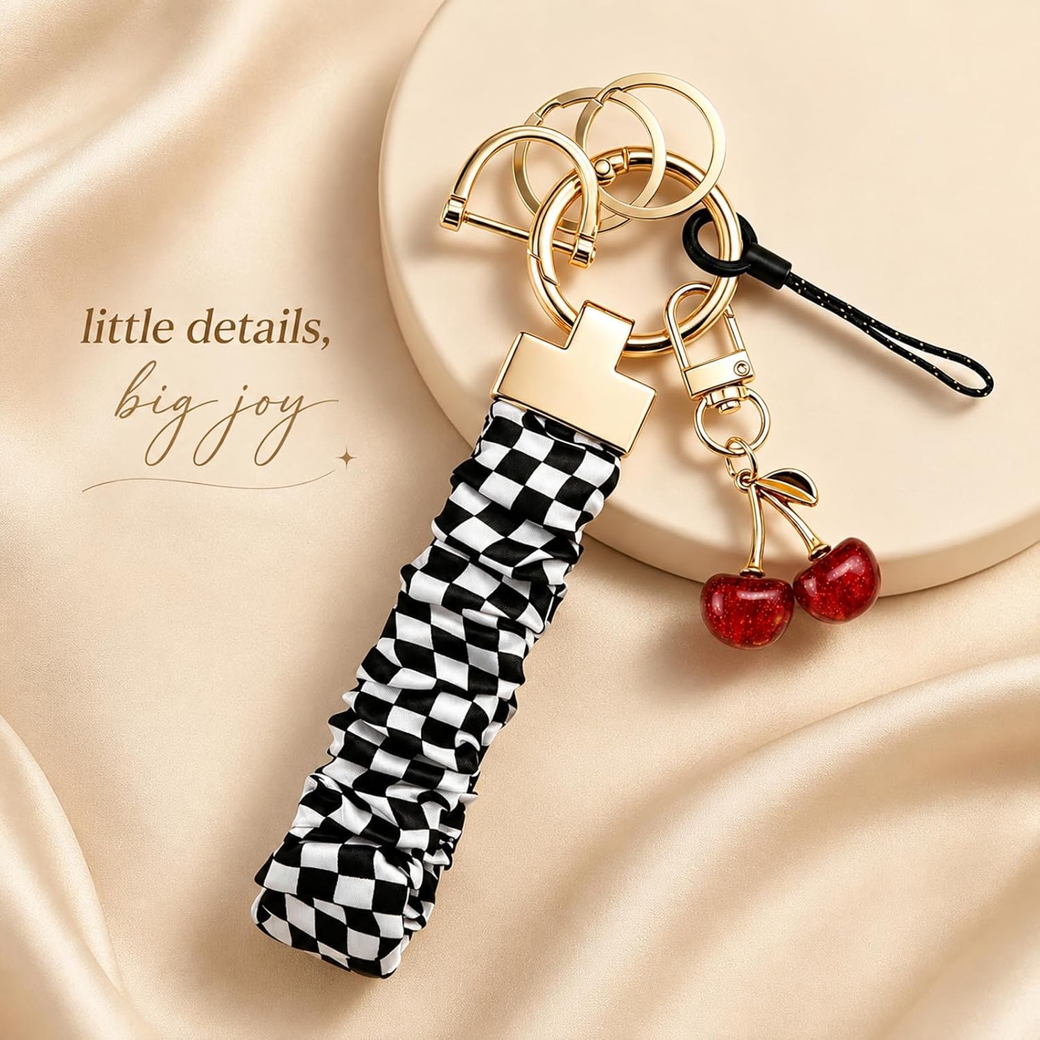 Cute Stretchy Keychain Wristlet Cherry Keychain Cherry Car Accessories image 2
