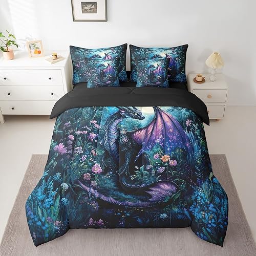 Feelyou Dragon Comforter Set with Sheets King Size Dragon Stuff Bed in a Bag for