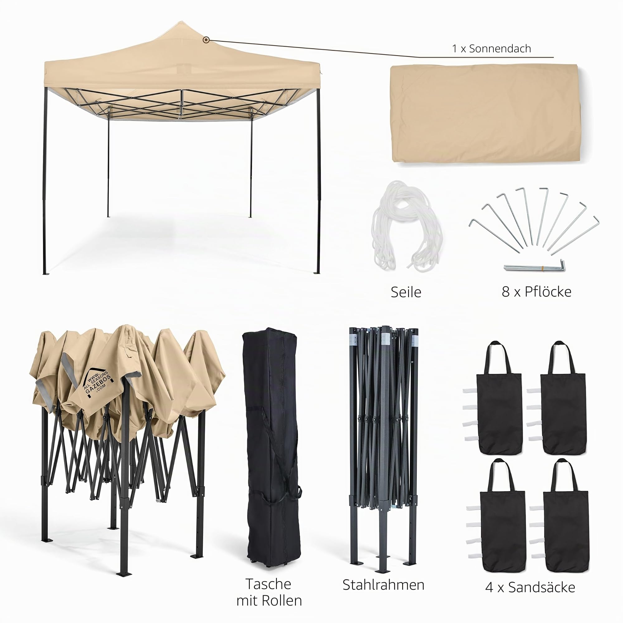 All Seasons Gazebos 3x4.5m vollständig wasserdichtes Faltpavillon - Beige