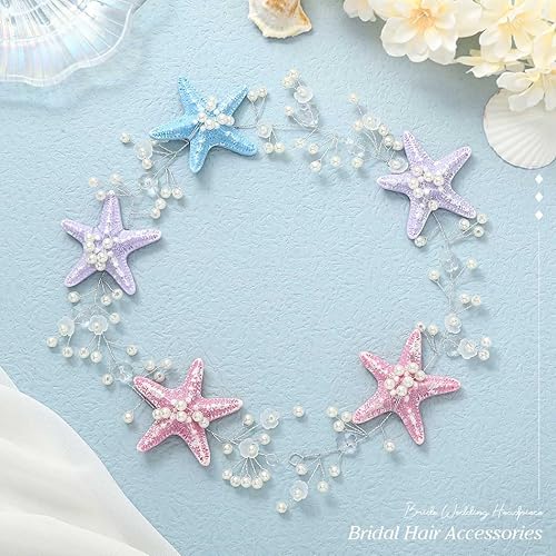 Miniatura 8 de Unicra Tocado de estrella de mar para boda, accesorios para el cabello de vid para novias y damas de honor (multicolor)