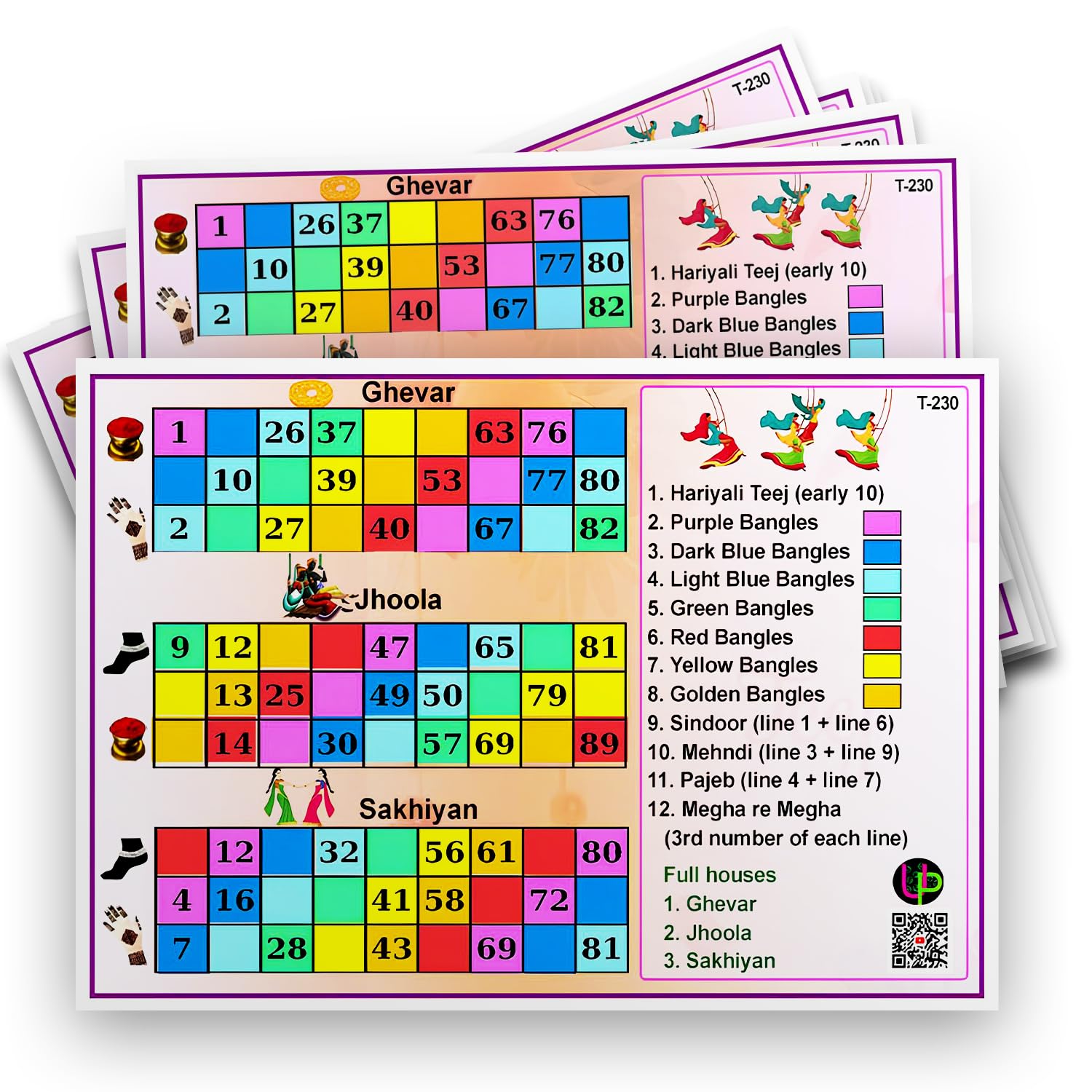 Teej Theme Tambola Tickets - Set of 15 Tickets, Normal 3S Edition, Vibrant Hariyali Teej Kukuba Housie Bingo Cards, Board Game Set with Illustrations (English)-image-10