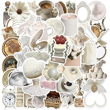 50PCS White Aesthetic VSCO Stickers,Cute Aesthetic Art Coquette Stickers,Waterproof Vinyl Stickers for Laptop,Water Bottles,Computer,Scrapbook