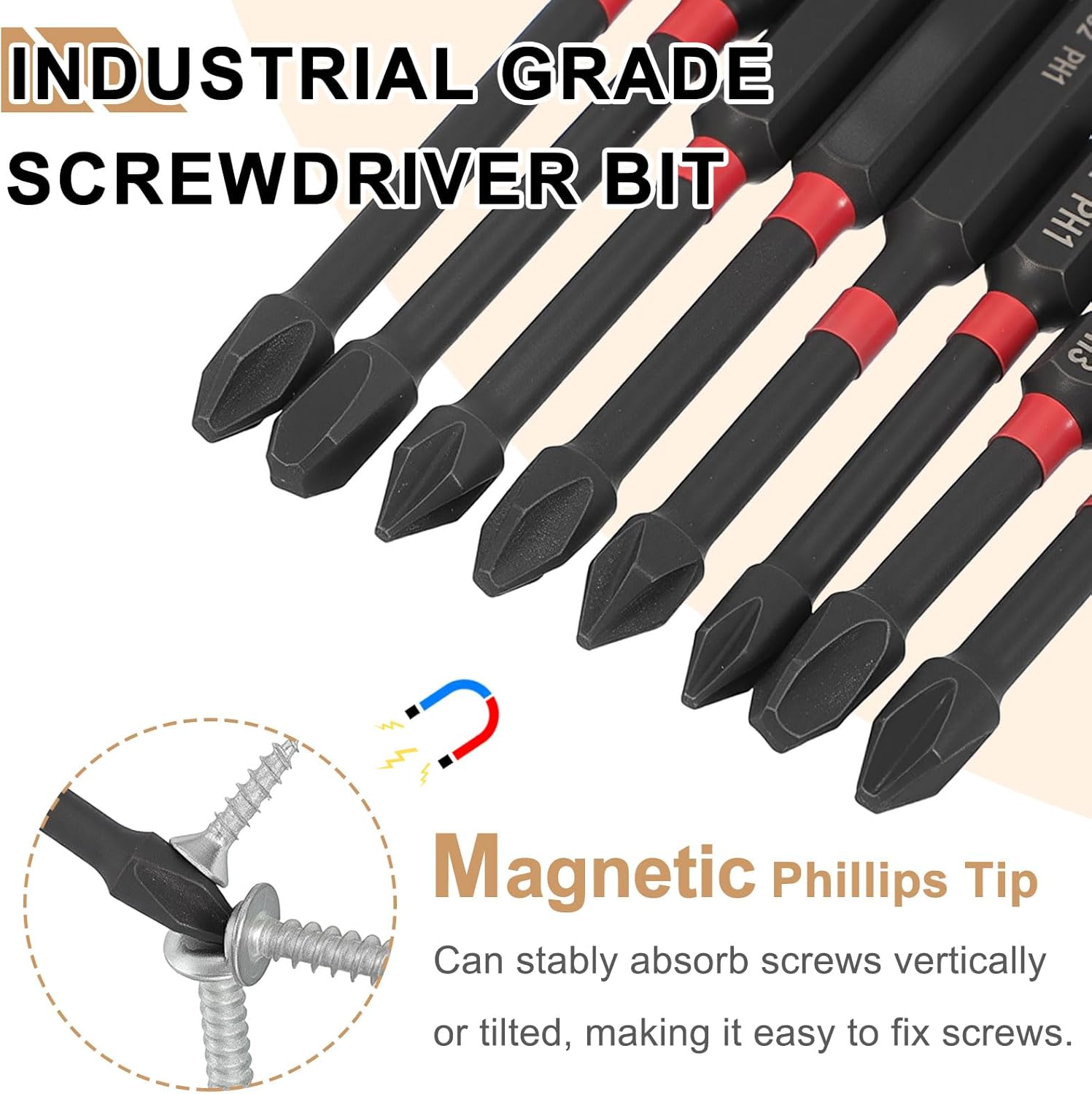 HARFINGTON 10pcs #1 Phillips Impact Screwdriver Bit PH1 1/4" Hex Shank 6" (150mm) Long Magnetic Cross Head Drill Bits S2 Steel Industrial Screw Driver for Impact Power Drivers, Black/Red