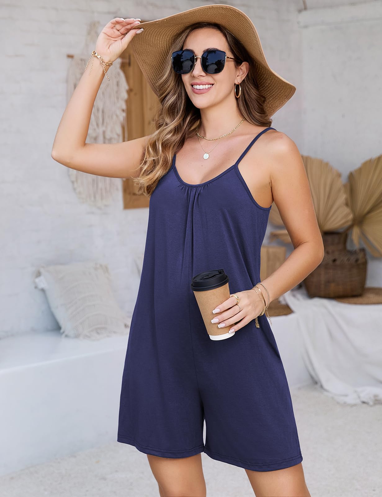Niwicee Salopette Donna Estiva Jumpsuit Donna Senza Maniche Con Tasca Allentata Casual Pagliaccetto Spiaggia Vacanza Outfit