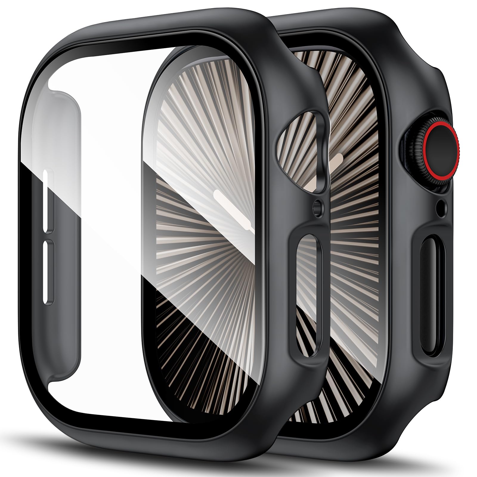 LK 2 Pezzi Cover per Apple Watch Series 10 46mm, Vetro Temperato Cover Custodia per Apple Watch Series 10 46mm, [Durezza 9H] [HD Clear][Senza Bolle] [Anti-Graffio]-black