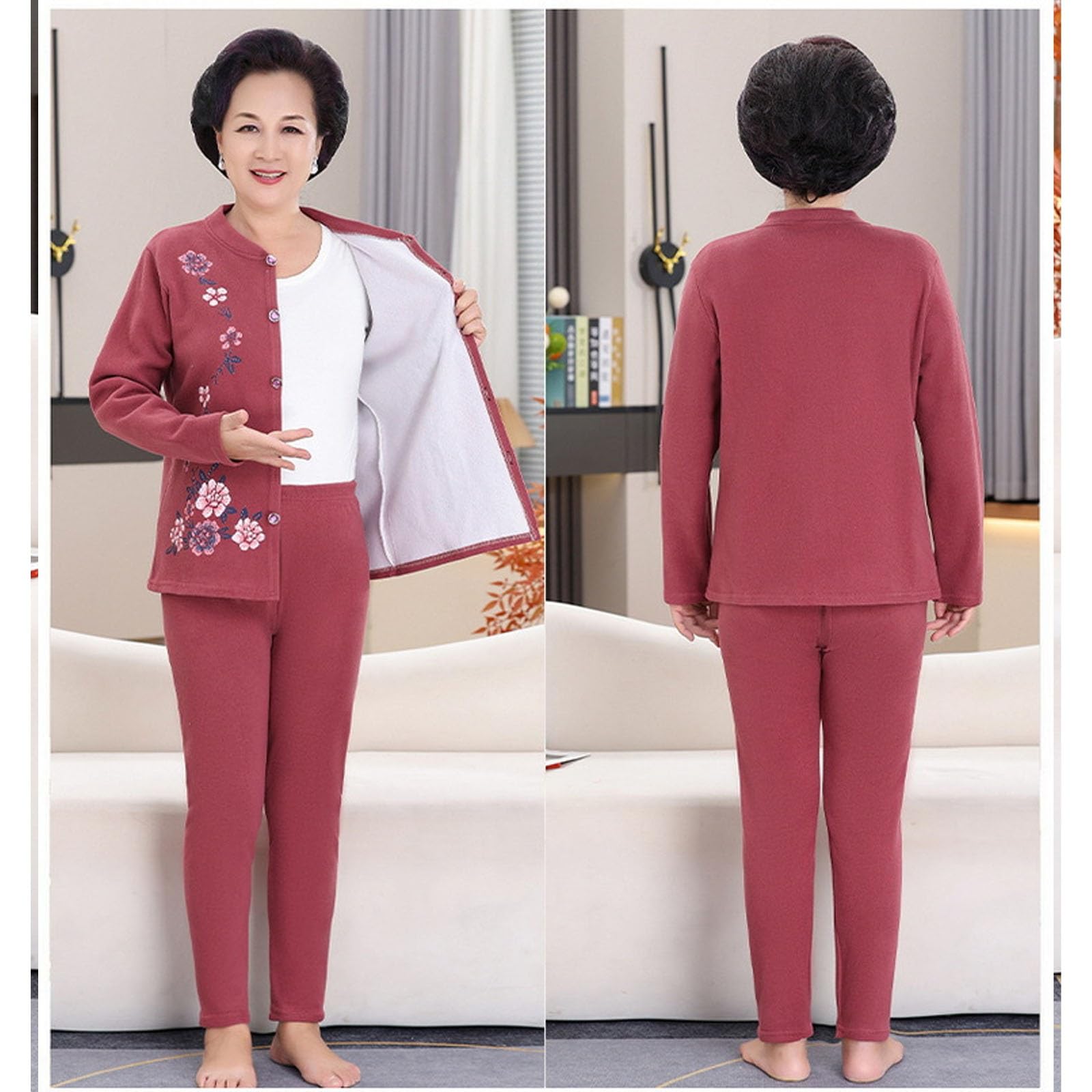 2026 Komplety Bielizny Termicznej Dla Kobiet W Średnim Wieku Warstwa Bazowa Góra Spodnie Kalesony Dół Kardigany Dzianinowy Sweter Piżama
