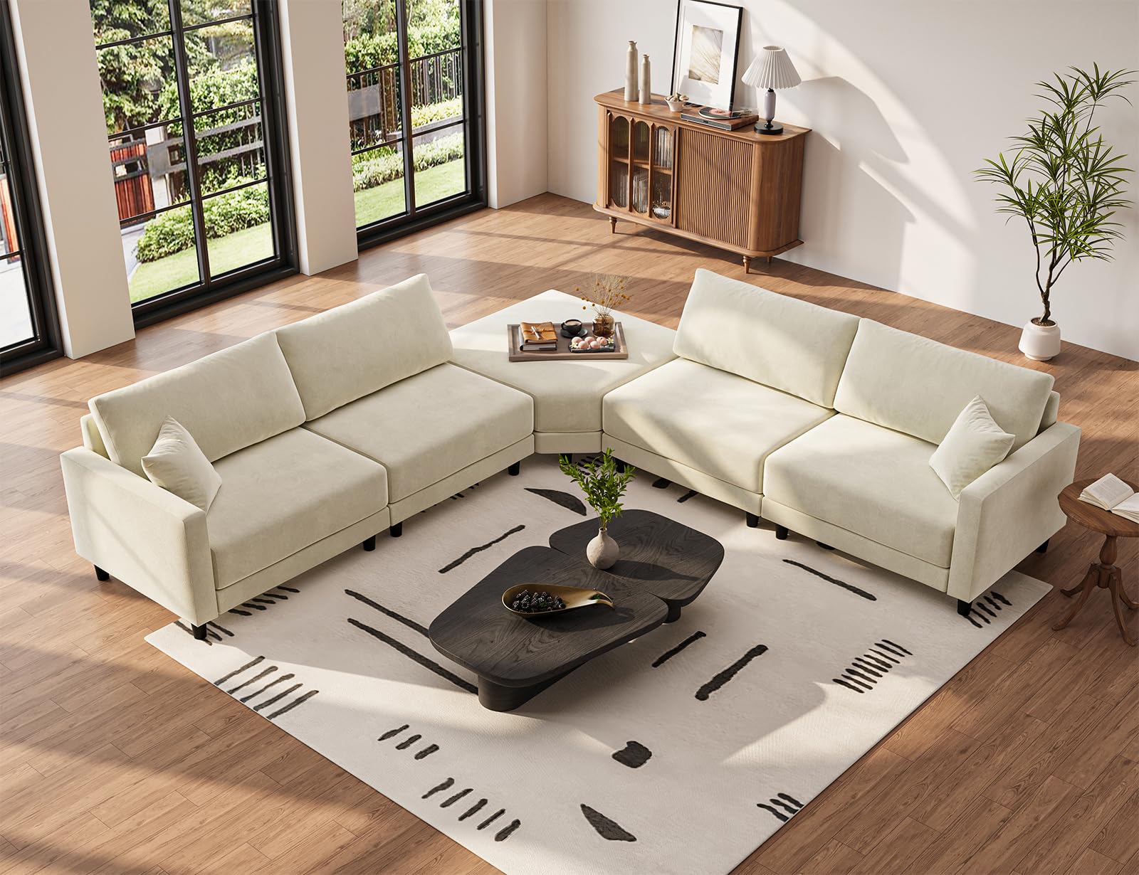 Txtin's 137" Sectional Couches for Living Room, 4 Seat Sectional Couch with Removable Ottoman, Convertible Modular Sofa for Home