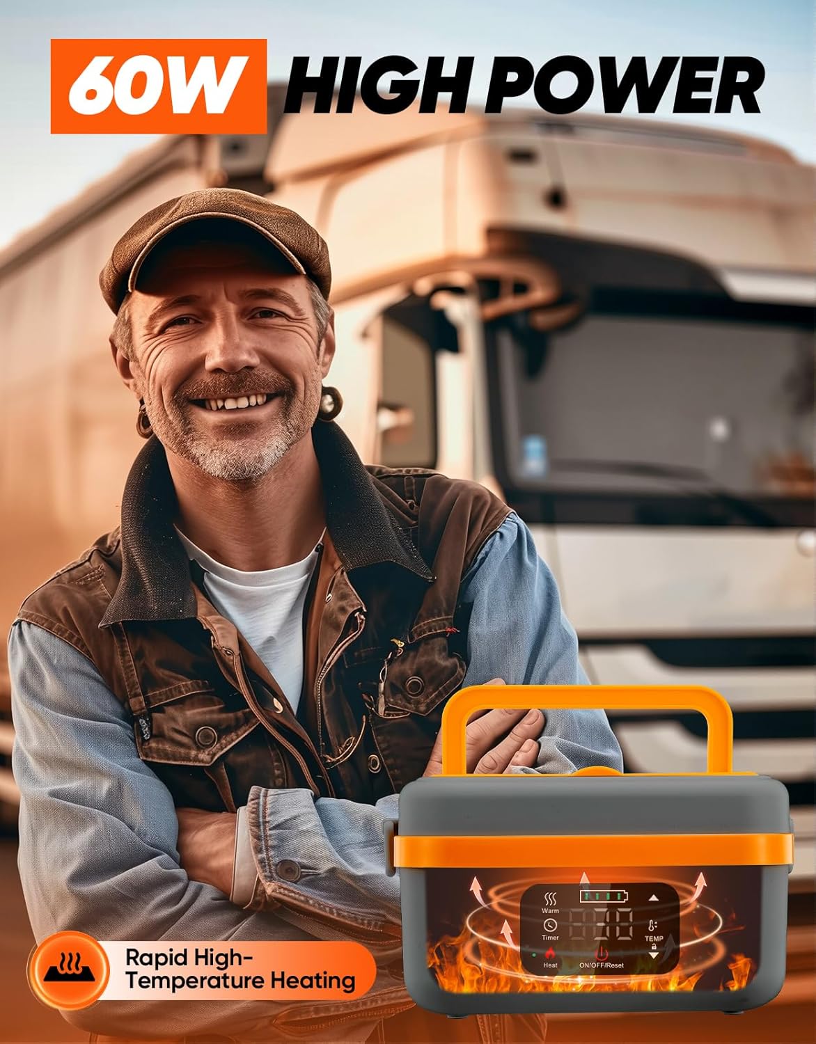 Cordless Electric Lunch Box, Self-Heating Food Warmer, Battery Powered Lunch Boxes with 1L Container, Rechargeable Heated Lunch Box for Men, Women, Car, Truck, Office, Travel