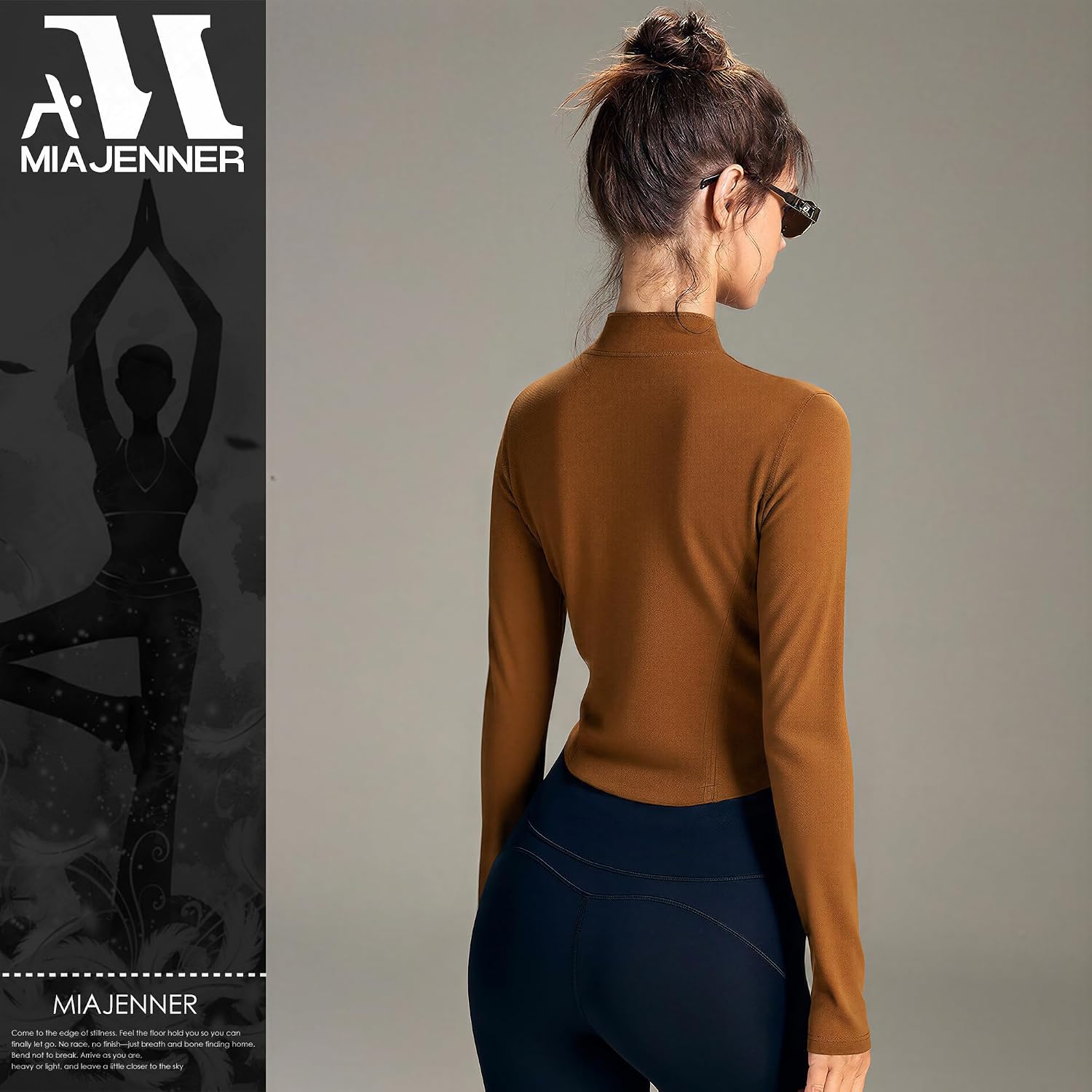Women's Fleece Yoga Workout Jacket Full‑Zip Slim Fit Stand Collar, Thumbholes Athletic Autumn and Winter