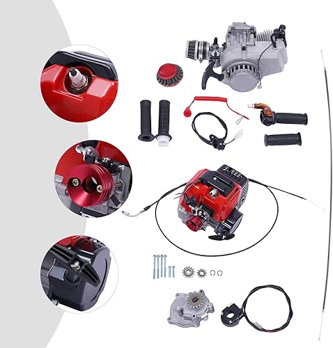 Miniatura 7 de Motor de motor refrigerado por aire de un solo cilindro de 49 CC de 2 tiempos con filtro de aire, motor de arranque de 6 dientes modificado de 3 HP