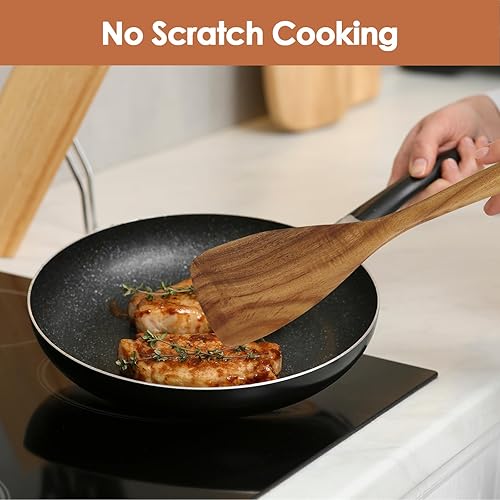 Miniatura 6 de comfoyar Juego de utensilios de cocina de madera, 7 cucharas de madera de teca natural para cocinar con espátula y cucharón, utensilios de cocina