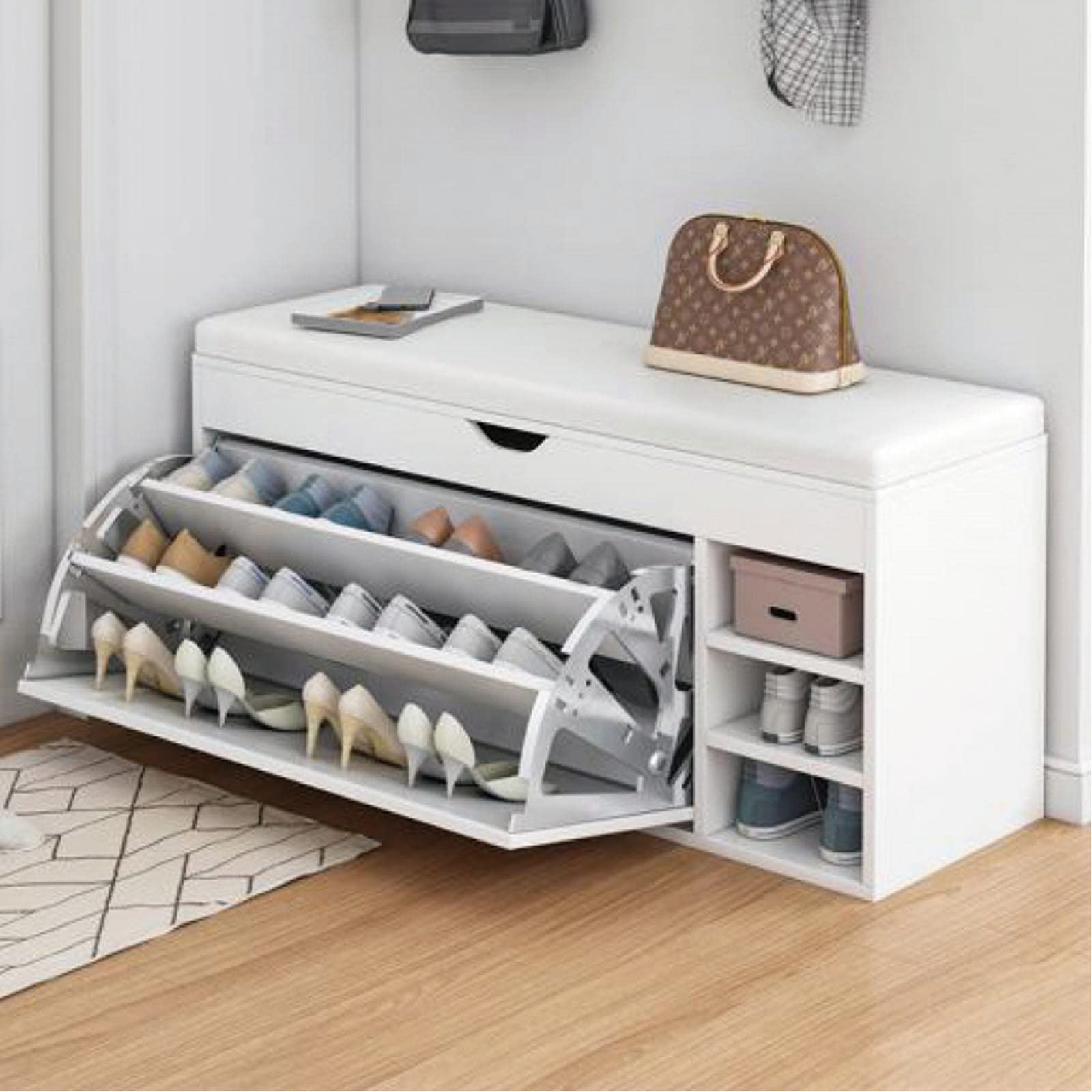 Meuble chaussures élégant et fonctionnel avec assise rembourrée premium