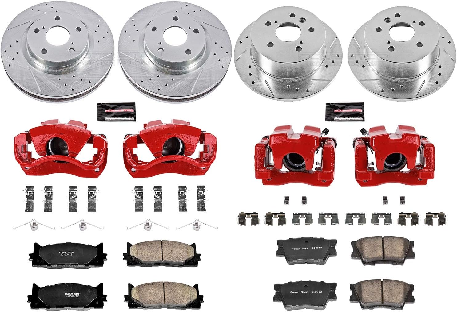 Power Stop KC2822 Z23 Sport Front & Rear Caliper Brake Kit Brake Rotor, Carbon-Fiber Ceramic Brake Pads and Brake Caliper For Lexus ES350 2007-2012, Avalon 2008-2011, Camry 2007-2011 [Model Specific]