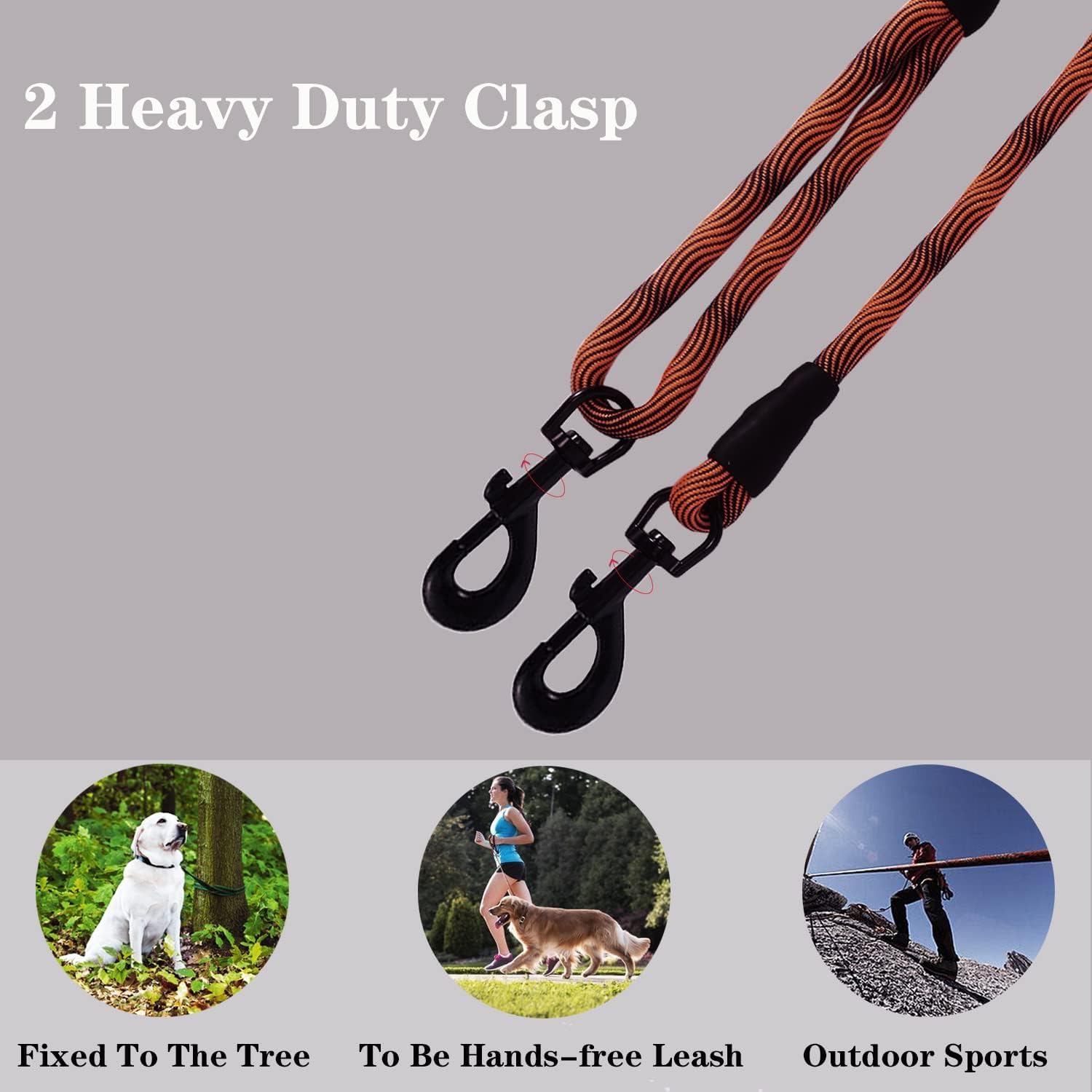 Tie-Out Check Cord Long Dog Leash, 16FT/30FT/50FT Recall Dog Training Rope Leash, Heavy Duty Dog Lead for Large Medium Small Dogs Playing, Camping, or Backyard