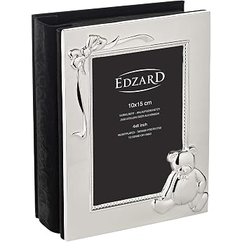 EDZARD Children's Silver Plated Teddy Bear Photo Album Holds 100 Photos 10 [Energy Class A]