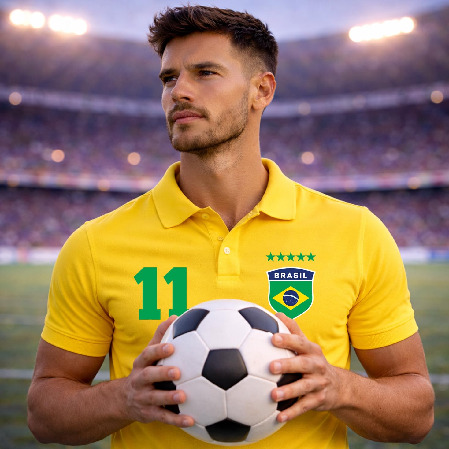 Polo da Uomo in Cotone | Maglietta Personalizzata con Il Tuo Nome e Numero | Maglia Brasile Calcio 2026