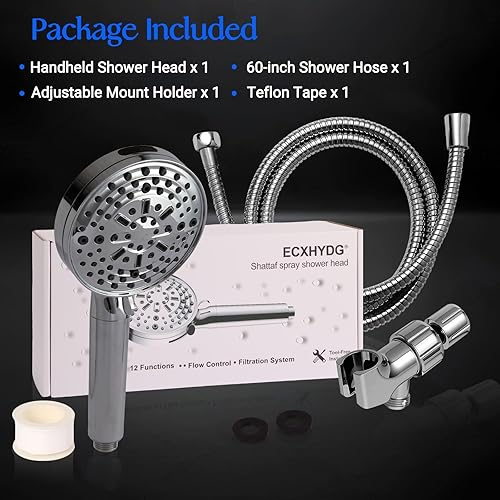 Miniatura 7 de Cabezal de ducha de mano con filtro, tamaño de flujo de agua ajustable, 11 modos de salida, equipado con manguera de acero inoxidable de 60 pulgadas