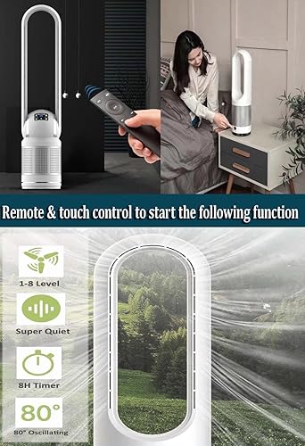 Miniatura 6 de Ventilador de torre sin aspas, ventilador eléctrico de enfriamiento de mesa para el hogar, ventilador de torre remoto para el hogar, ventilador de