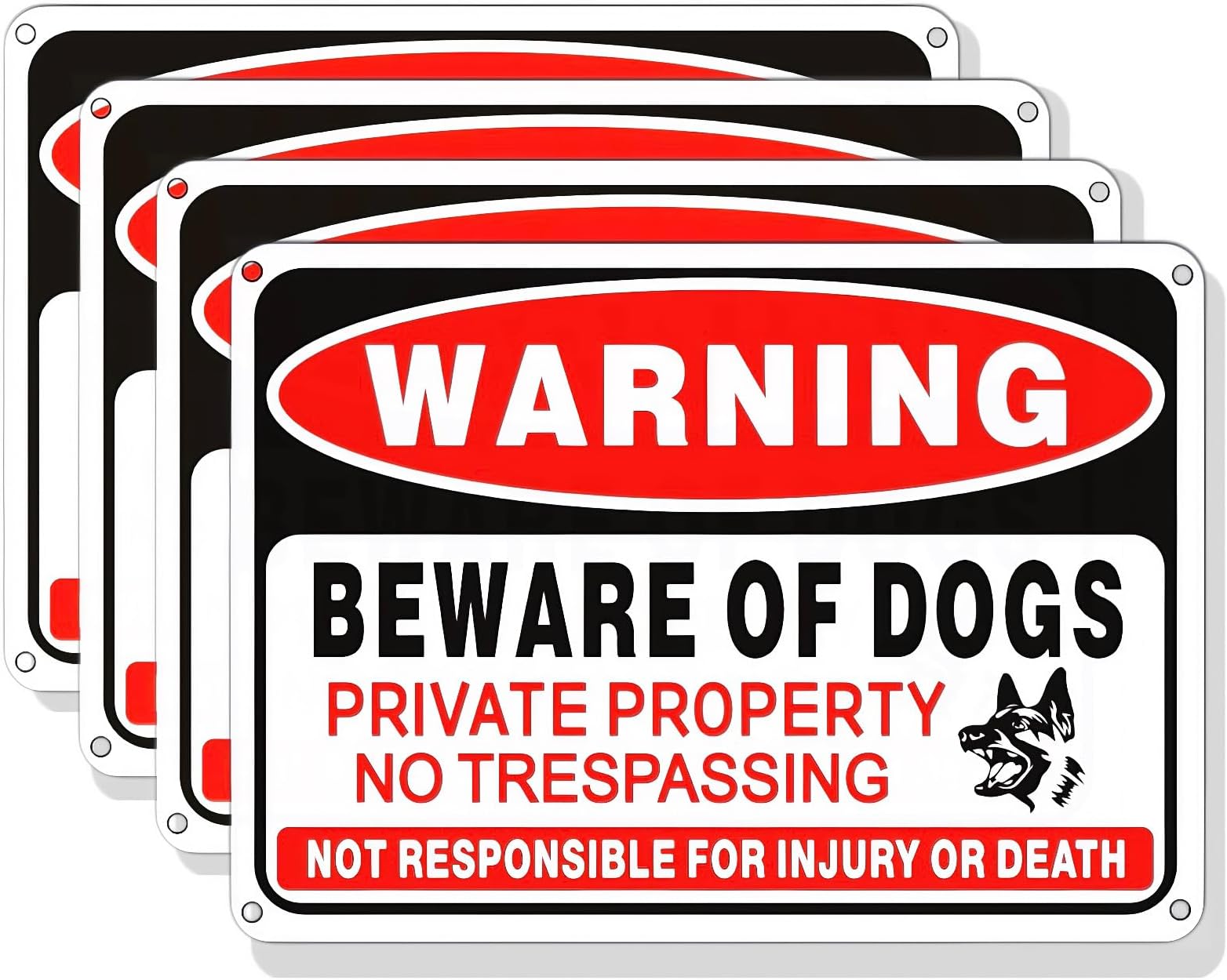 4 Pack Beware of Dog Sign,10x7 inch High Reflective Beware of Dog Signs for Fence,Private Property No Trespassing Warnings,Aluminum Metal Signs for Garden & Yard Decor