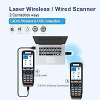 Vista 3 de Escáner de código de barras inalámbrico 1D, escáner de código de barras láser JRHC lector de inventario con colector de datos de pantalla, lector