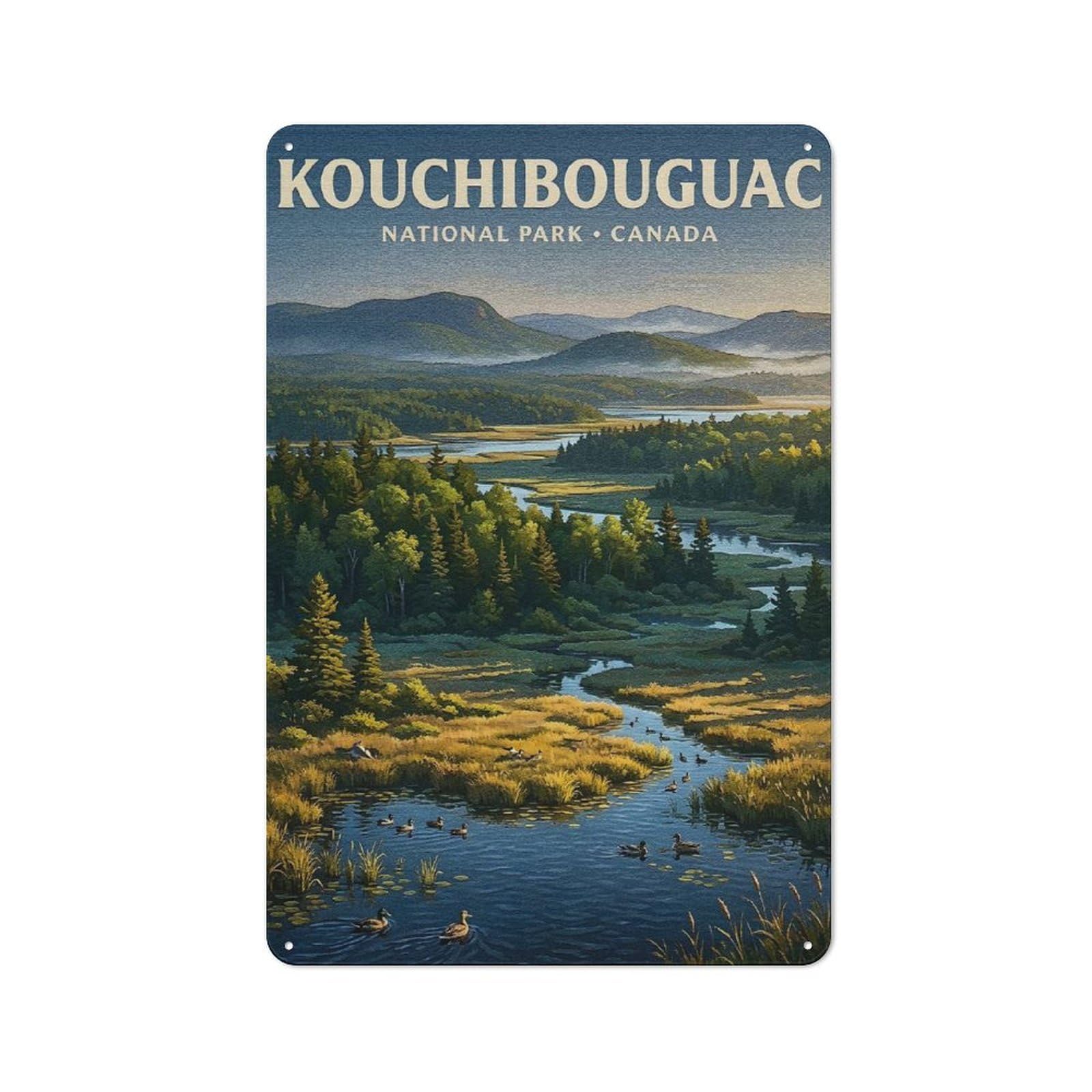 Junmoney Style-23 Rustic Kouchibouguac National Park Canada Landscape Rustic Tin Sign 30X20cm, Porch Wall Decor For Greenhouse, Garden Room, Cafe Or Entryway