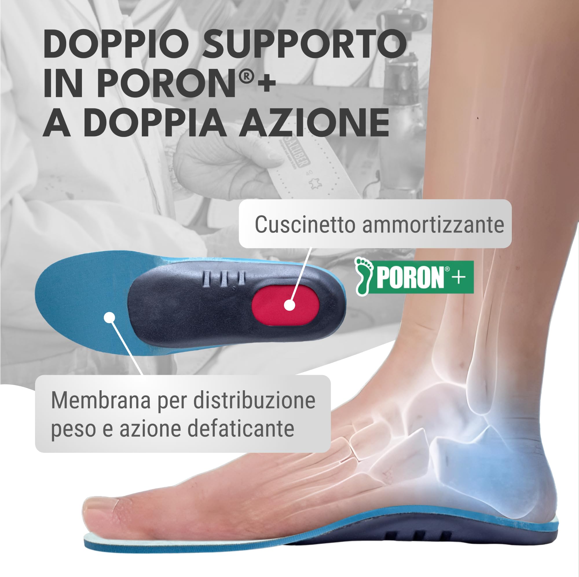Saluber Plantari Ortopedici Medical 480.27 – Solette per Fascite Plantare, Tallonite, Metatarsalgia, Sperone Calcaneare e Piede Piatto – 2x Strato Poron e Alcantara – Made in Italy – Uomo e Donna (39)