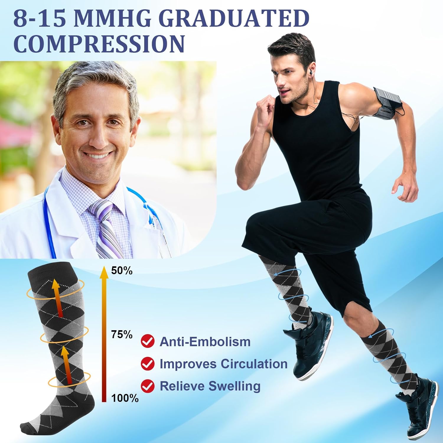 12 Pairs Men Dress Compression Socks Men's Knee Long Light Socks 8-15 mmHg Graduated Support Father's Day Gift - Image 2