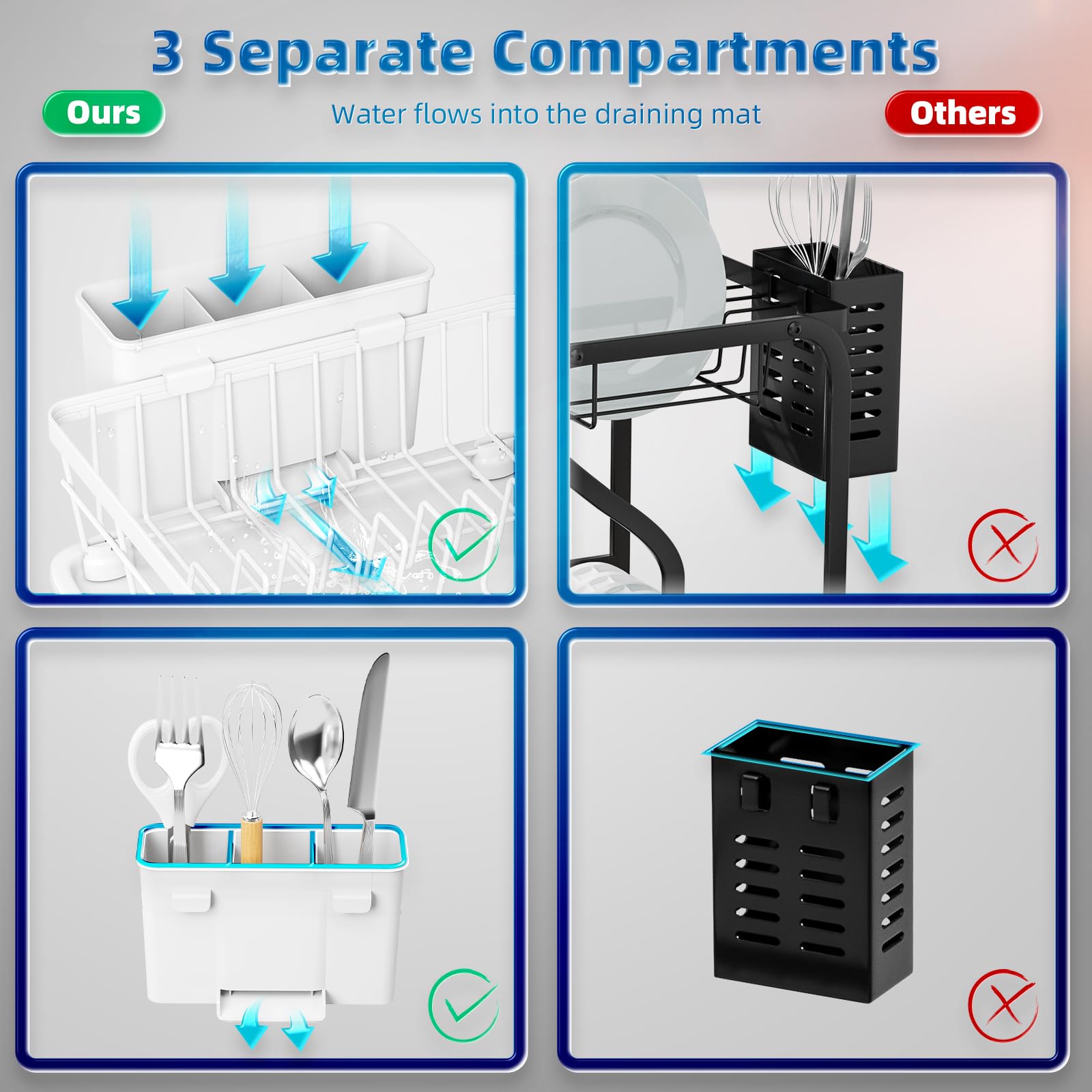 GAOKASE Escurridor de platos de 2 niveles, escurridor de platos que ahorra espacio para encimera de cocina, escurridor de platos con escurridor, soporte para utensilios y taza y boquilla giratoria